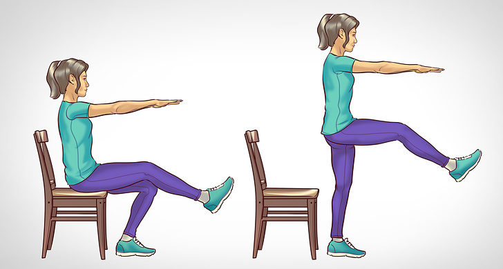 Illustration of a single leg chair squat for butt exercises